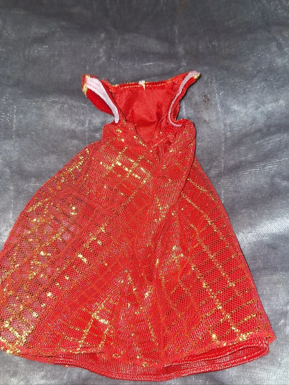 Vintage Barbie Dress~Ball Gown~Red & Gold~Metallic Mesh~Mattel~80s/90's